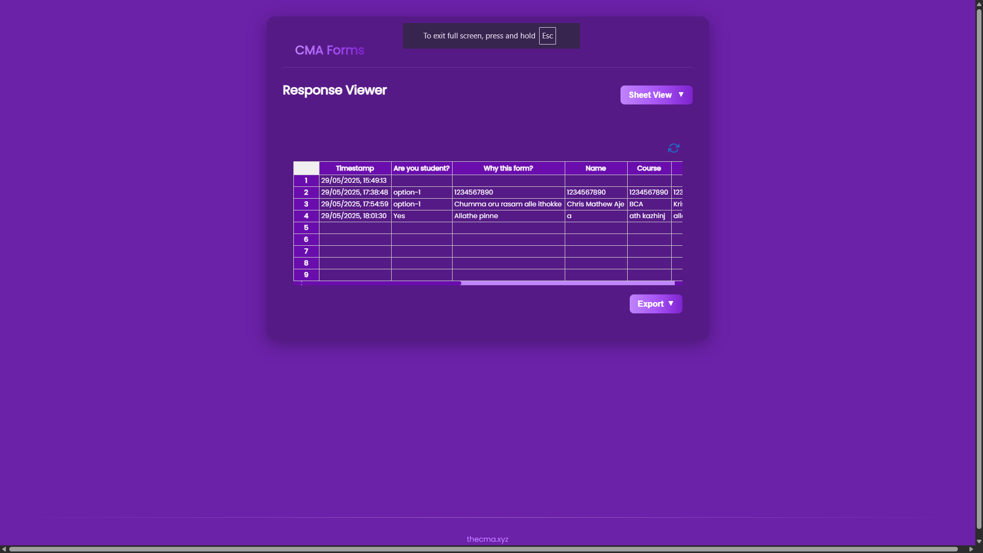 Response Manager: forms.thecma.xyz/responses